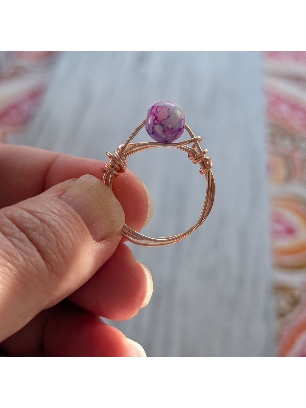 Elegant Rose Gold And Purple Wire Wrapped Ring